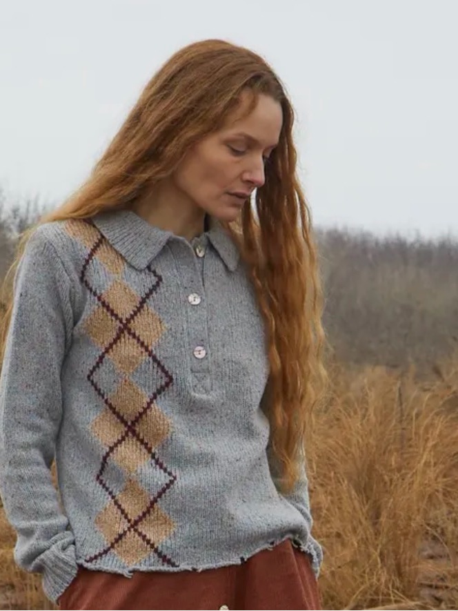 Lingua Franca Lee Tweed Argyle Polo Shirt